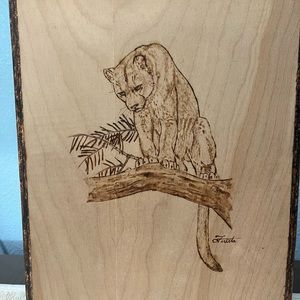 Vintage Wood Etching Of Mountain Lion
